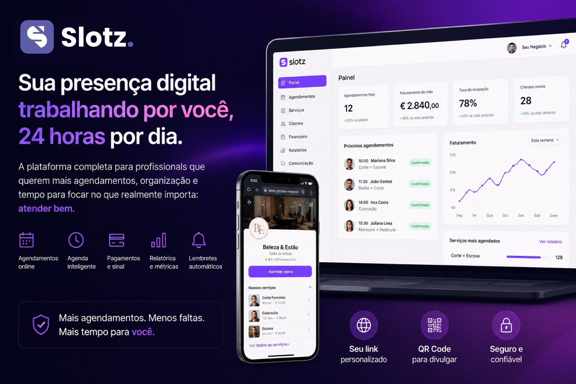 Plataforma Slotz — agendamentos e presença digital